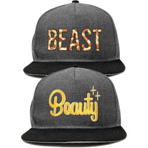imageDALIX Beauty and Beast Hat Set Men Women Flat Bill Couples CapBlack Dark Gray
