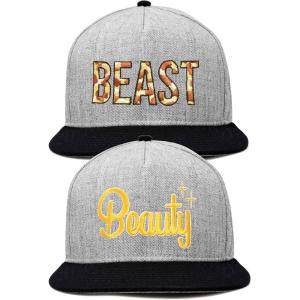 imageDALIX Beauty and Beast Hat Set Men Women Flat Bill Couples CapBlack Light Gray