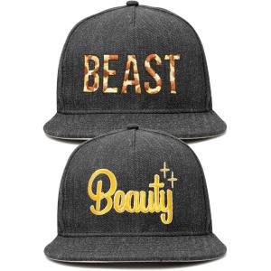 imageDALIX Beauty and Beast Hat Set Men Women Flat Bill Couples CapDark Gray