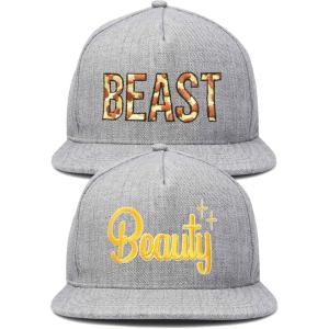 imageDALIX Beauty and Beast Hat Set Men Women Flat Bill Couples CapLight Gray