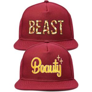 imageDALIX Beauty and Beast Hat Set Men Women Flat Bill Couples CapMaroon
