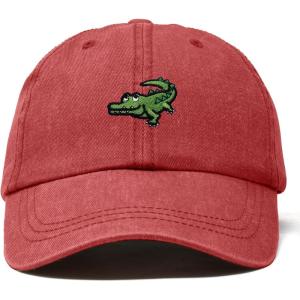 imageDALIX Alligator Cap Embroidered Mens Cotton Dad Hat Baseball HatWashed Red