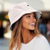 imageDALIX Lil Heart Embroidered Cotton Summer Outdoor Bucket Hat WomensParchment White