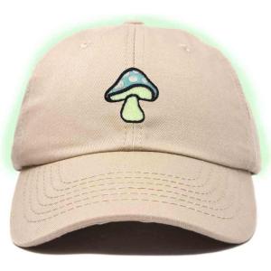 imageDALIX Mushroom Embroidered Glow in The Dark Hat Dad Hat Cotton Baseball CapKhaki
