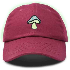 imageDALIX Mushroom Embroidered Glow in The Dark Hat Dad Hat Cotton Baseball CapMaroon