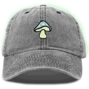 imageDALIX Mushroom Embroidered Glow in The Dark Hat Dad Hat Cotton Baseball CapWashed Black