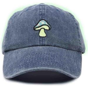 imageDALIX Mushroom Embroidered Glow in The Dark Hat Dad Hat Cotton Baseball CapWashed Navy Blue