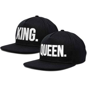 imageDALIX King Queen Hat Set Mens Womens Flat Bill Couples CapBlack