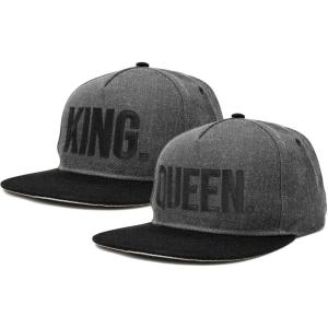 imageDALIX King Queen Hat Set Mens Womens Flat Bill Couples CapBlack Dark Gray