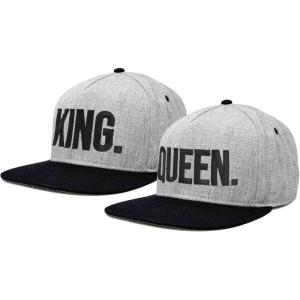 imageDALIX King Queen Hat Set Mens Womens Flat Bill Couples CapBlack Light Gray