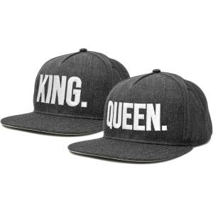 imageDALIX King Queen Hat Set Mens Womens Flat Bill Couples CapDark Gray