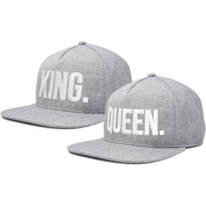 imageDALIX King Queen Hat Set Mens Womens Flat Bill Couples CapLight Gray