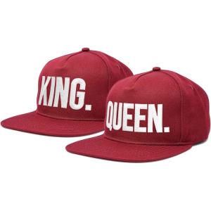 imageDALIX King Queen Hat Set Mens Womens Flat Bill Couples CapMaroon