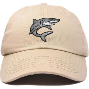 imageDALIX Shark Hat Embroidered Baseball Cap Great WhiteKhaki