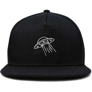 imageDALIX UFO Snapback Flat Bill Baseball Hat Embroidered Cap MensBlack