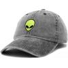 imageDALIX Alien Embroidered UFO Dad Hat Cotton Baseball Cap Adjustable MensWashed Black