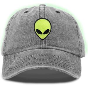 imageDALIX Alien Embroidered UFO Dad Hat Cotton Baseball Cap Adjustable MensWashed Black