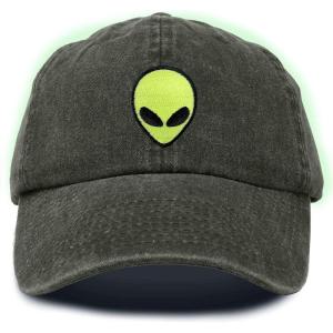imageDALIX Alien Embroidered UFO Dad Hat Cotton Baseball Cap Adjustable MensWashed Gray