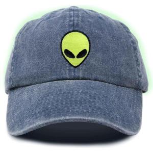 imageDALIX Alien Embroidered UFO Dad Hat Cotton Baseball Cap Adjustable MensWashed Navy Blue
