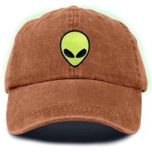 imageDALIX Alien Embroidered UFO Dad Hat Cotton Baseball Cap Adjustable MensWashed Orange