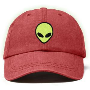 imageDALIX Alien Embroidered UFO Dad Hat Cotton Baseball Cap Adjustable MensWashed Red