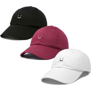 imageDALIX Smiley Face 3 Pack Dad Cap Embroidered Cotton Adjustable Baseball Hat Adult Men WomenColor 5