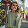 imageDALIX Butterfly Embroidery Relaxed Crewneck Sweatshirt Soft Fleece Fit Lounge WomensOil Green
