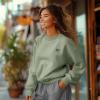 imageDALIX Butterfly Embroidery Relaxed Crewneck Sweatshirt Soft Fleece Fit Lounge WomensOil Green