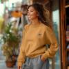 imageDALIX Butterfly Embroidery Relaxed Crewneck Sweatshirt Soft Fleece Fit Lounge WomensPeanut