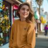 imageDALIX Butterfly Embroidery Relaxed Crewneck Sweatshirt Soft Fleece Fit Lounge WomensPeanut