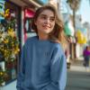 imageDALIX Butterfly Embroidery Relaxed Crewneck Sweatshirt Soft Fleece Fit Lounge WomensPebble Blue