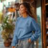imageDALIX Butterfly Embroidery Relaxed Crewneck Sweatshirt Soft Fleece Fit Lounge WomensPebble Blue