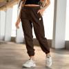 imageDALIX Ghost Embroidered Fleece Jogger Cuff Sweatpant Sweats Soft Warm Cute WomensBrown