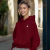 imageDALIX Heartly Ghost Embroidery Relaxed Hoodie Soft Fleece Sweatshirt Drawcord Fit Lounge WomensBurgundy