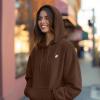 imageDALIX Heartly Ghost Embroidery Relaxed Hoodie Soft Fleece Sweatshirt Drawcord Fit Lounge WomensChestnut
