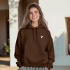 imageDALIX Heartly Ghost Embroidery Relaxed Hoodie Soft Fleece Sweatshirt Drawcord Fit Lounge WomensChestnut
