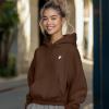 imageDALIX Heartly Ghost Embroidery Relaxed Hoodie Soft Fleece Sweatshirt Drawcord Fit Lounge WomensChestnut