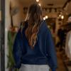 imageDALIX Heartly Ghost Embroidery Relaxed Hoodie Soft Fleece Sweatshirt Drawcord Fit Lounge WomensNavy Blue