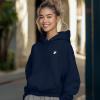 imageDALIX Heartly Ghost Embroidery Relaxed Hoodie Soft Fleece Sweatshirt Drawcord Fit Lounge WomensNavy Blue