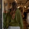 imageDALIX Heartly Ghost Embroidery Relaxed Hoodie Soft Fleece Sweatshirt Drawcord Fit Lounge WomensOlive