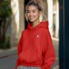 imageDALIX Heartly Ghost Embroidery Relaxed Hoodie Soft Fleece Sweatshirt Drawcord Fit Lounge WomensRed