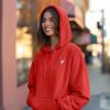 imageDALIX Heartly Ghost Embroidery Relaxed Hoodie Soft Fleece Sweatshirt Drawcord Fit Lounge WomensRed
