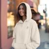 imageDALIX Heartly Ghost Embroidery Relaxed Hoodie Soft Fleece Sweatshirt Drawcord Fit Lounge WomensSandshell