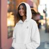 imageDALIX Heartly Ghost Embroidery Relaxed Hoodie Soft Fleece Sweatshirt Drawcord Fit Lounge WomensWhite