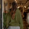 imageDALIX Heartly Ghost Embroidery Washed Sweatshirt Hoodie Fleece Relaxed Fit Lounge WomensOlive