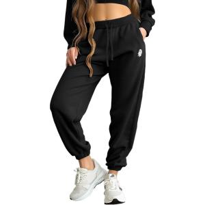 imageDALIX Ghost Embroidered Fleece Jogger Cuff Sweatpant Sweats Soft Warm Cute WomensBlack