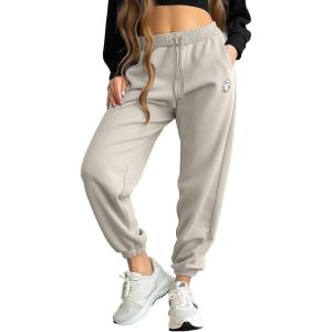 imageDALIX Ghost Embroidered Fleece Jogger Cuff Sweatpant Sweats Soft Warm Cute WomensBone