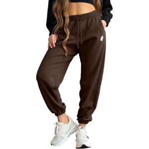 imageDALIX Ghost Embroidered Fleece Jogger Cuff Sweatpant Sweats Soft Warm Cute WomensBrown