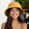 imageDALIX Lil Peace Sign Cotton Embroidered Cotton Cap Outdoor Bucket Hat WomensGolden Cream