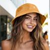 imageDALIX Lil Peace Sign Cotton Embroidered Cotton Cap Outdoor Bucket Hat WomensGolden Cream